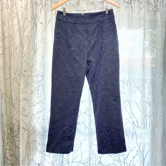 FOR LOVE & LEMONS navy blue jacquard floral print Luella Cigarette crop pants - Picture 4 of 12